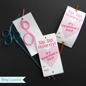 PRINTABLE Valentine Silly Straw Cards for Valentine's Day Pink Heart image 1