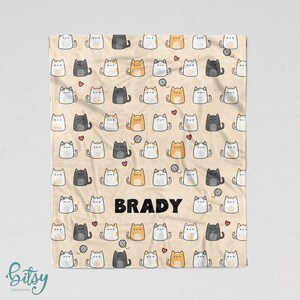 Cute Cat Blanket for Children - Personalized Soft Minky Blanket - Sizes for Baby, Child, Teen, or Adult! Kawaii Cats - Sherpa Back Option