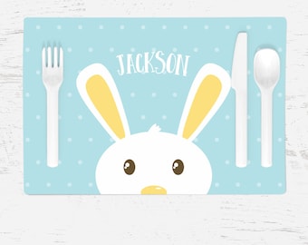 Personalized Bunny Placemat - Choose Pink, Blue, or Yellow Easter Bunny - Custom Made with Any Name - Great for Kids or Adults!