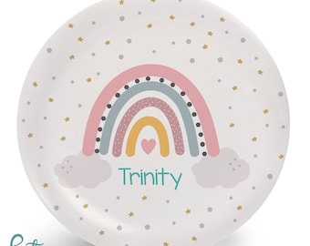 Rainbow Plate for Kids - Personalized Dinner Set - Plate, Bowl, Mug, Placemat, or Set Custom Made with Child's Name - Plastic