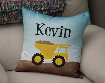 Truck Pillow Cover - Customized Twill Pillowcase - Construction Dump Truck - Personalized with Name - COVER only
