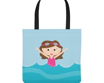 Swim Tote Bag - Personalized Bag for Girls - Three Sizes to Choose From - Great for library, lessons, and more!