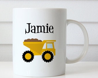 Child's Mug - Dump Truck Mug Personalized with Child's Name (Plastic)