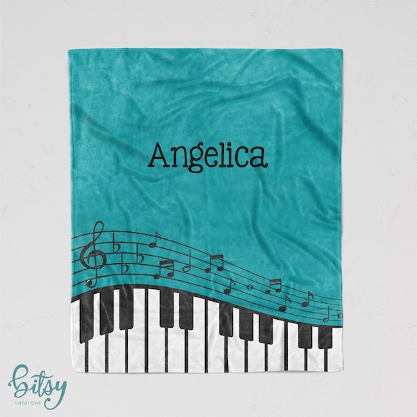 Personalized Piano Blanket - You Choose Color! Super Soft Minky Blanket for Baby, Child, Teen, or Adult! Made with Any Name Keyboard Music