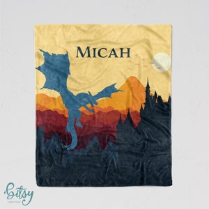 Personalized Dragon Blanket - Super Soft Minky Blanket with Sizes for Baby, Child, Teen, or Adult! Mythical Castle Dragon Silhouette