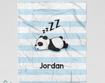 Personalized Sleepy Panda Blanket - Soft Minky Blanket - Sizes for Baby, Child, Teen, or Adult! Nap Time Blanket - Sherpa Back Option