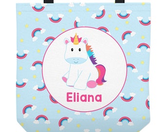 Unicorn Tote Bag - Personalized bag - Rainbows - Three Sizes to Choose From - Great for library, dance, music lessons, and more!