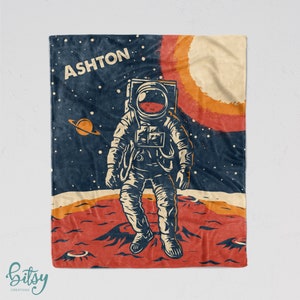 Personalized Astronaut Blanket - Super Soft Minky Blanket with Sizes for Baby, Child, Teen, or Adult! Outer Space Planets Sherpa Back Option