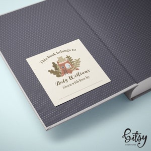 Personalized Bookplate Stickers - 20 Square Stickers - Baby Shower Book Sticker - Custom Made with Any Name - Woodland Frog