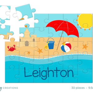 Personalized Puzzle for Kids - Beach Puzzle - Jigsaw Puzzle with Child&#39;s Name - 30 pieces, 8 x 10 inches, Custom made with your child&#39;s name