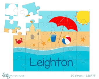 Personalized Puzzle for Kids - Beach Puzzle - Jigsaw Puzzle with Child's Name - 30 pieces, 8 x 10 inches, Custom made with your child's name