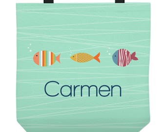 Personalized Tote Bag for Kids - Fish Bag for Children - Three Sizes to Choose From - Great for library, lessons, and more!