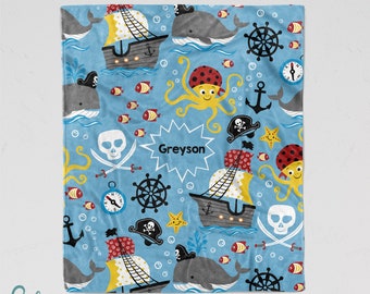 Personalized Pirate Animals Blanket - Soft Minky Blanket - Sizes for Baby, Child, Teen, or Adult! Custom Made with Name - Sherpa Back Option