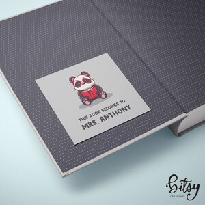 Personalized Panda Bookplate Stickers - 20 Square Stickers - Book Stickers - Personalized Bookplate Stickers - Gift for booklover or teacher