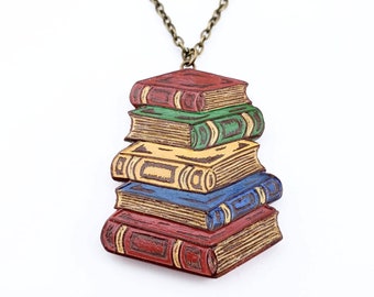 Pile of Books Necklace. Book Necklace. Bibliophile Gift. Gift for Book Lover. Gift for Book Worm. Gift for Graduate. Gift for Teacher