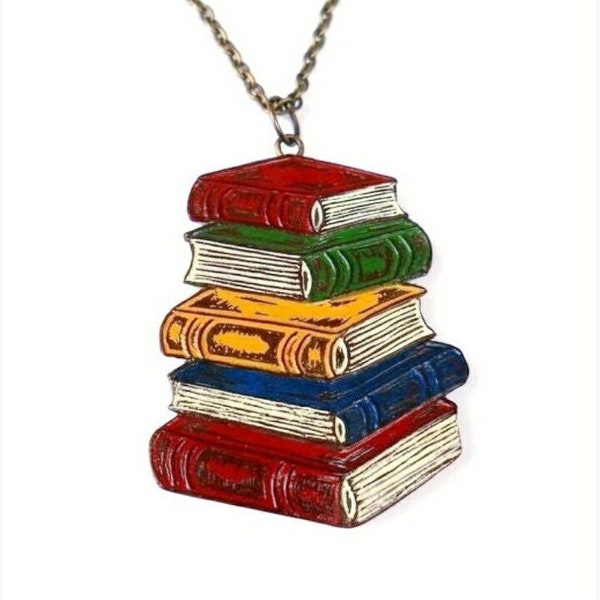 Pile of Books Necklace. Book Necklace. Bibliophile Gift. Gift for Book Lover. Gift for Book Worm. Gift for Graduate. Gift for Teacher