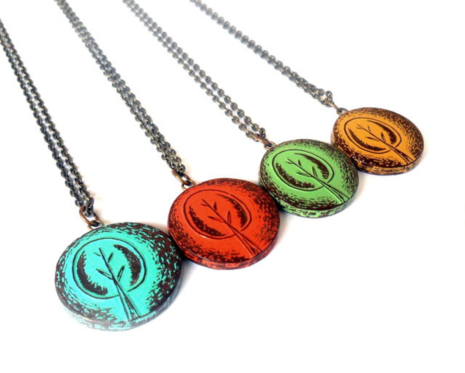 Retro Tree Necklace Rustic Tree Pendant Orange Etsy