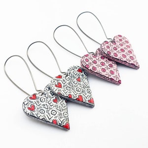 Love Heart Dangle Earrings, Red Heart Jewelry, Distressed Heart Earrings, Anniversary Gift, Wife Gift, Girlfriend Gift, Love Earrings image 7