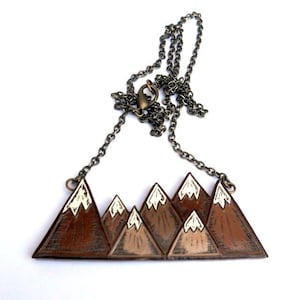 Brown and White Mountain Necklace, Mountain Range Pendant, Graduation Gift image 3