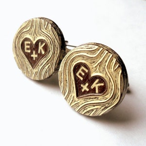 Personalized Cufflinks, Carved Initials Cufflinks, Wood Grain Cuff links, Woodland Wedding Cufflinks, Groom Gift, 5 Year Anniversary Gift image 3