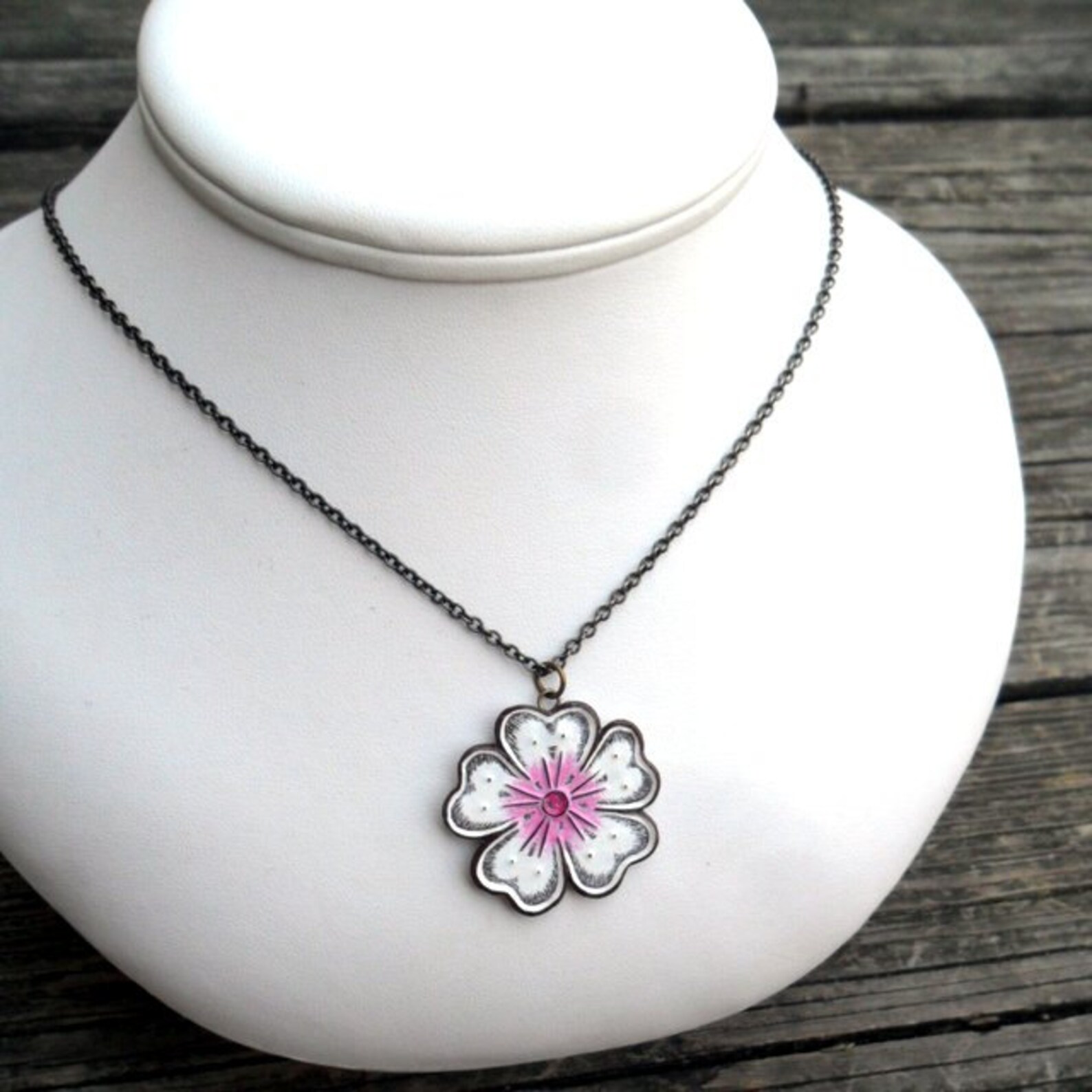 White and Pink Japanese Cherry Blossom Necklace Sakura Etsy