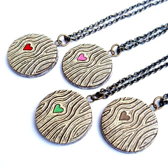 Woodgrain Heart Necklace, Faux Bois Necklace, Wood Grain Jewelry, Heart Jewelry, Wood Anniversary Gift, Bridesmaid Gift, Woodland Wedding