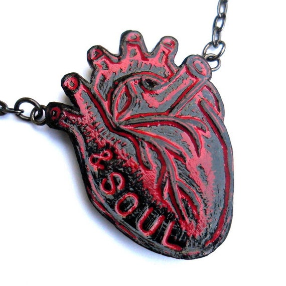Red and Black Anatomical Heart Necklace Heart and Soul Etsy