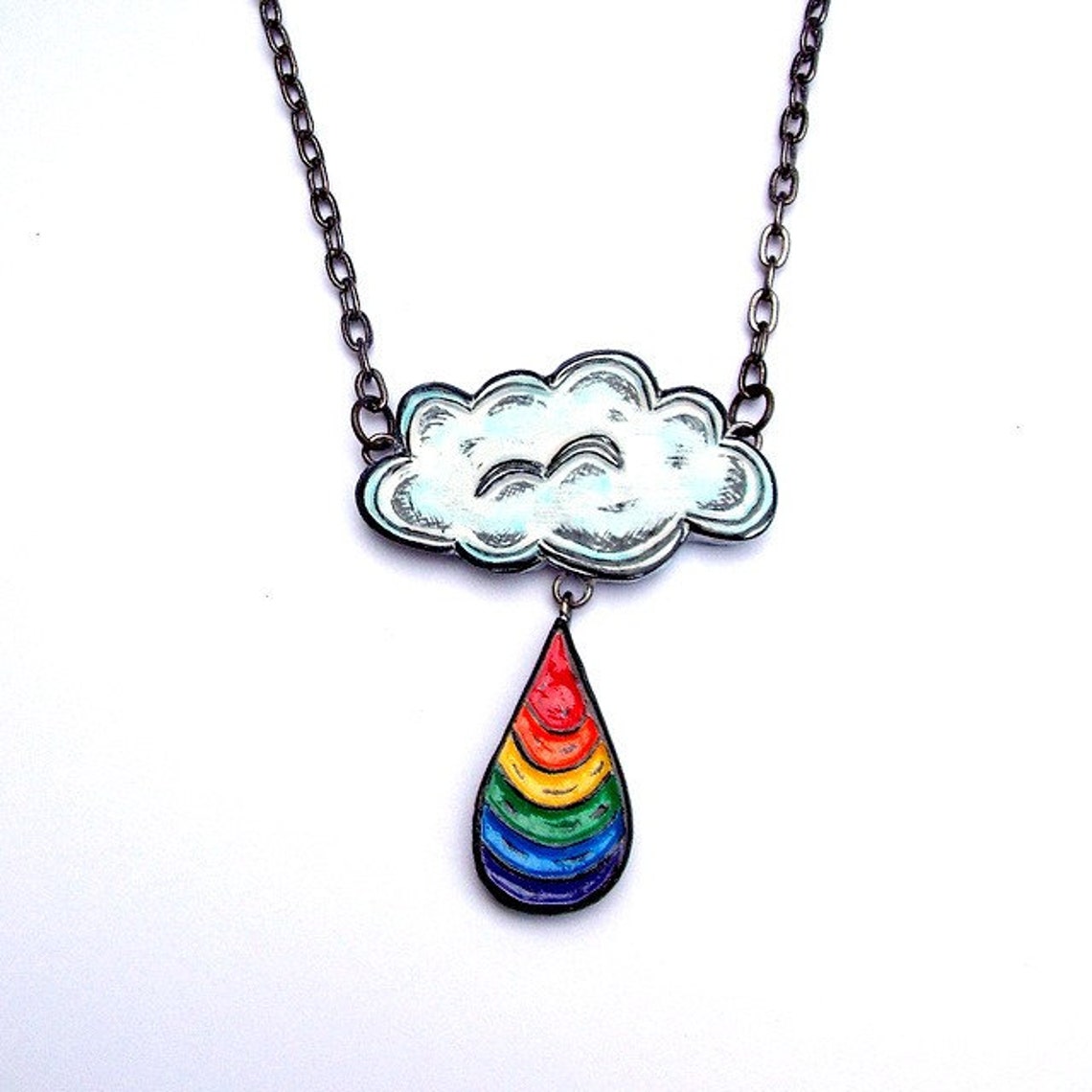 White Rain Cloud Necklace Rainbow Raindrop Necklace Rainbow - Etsy