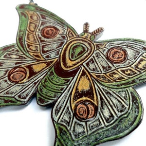 Metallic Silver, Gold and Green Moth Necklace, Butterfly Necklace, Statement Necklace, Wife Gift, Girlfriend Gift, Mom Gift
