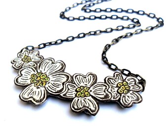 White Dogwood Flower Blossom Necklace - In Bloom Flower Necklace