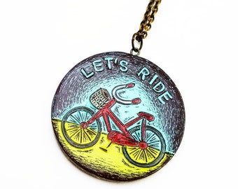 Red Bike Necklace, Bicycle Necklace, Let's Ride Pendant, Bicycle Jewelry, Graduation Gift, Bike Jewelry, Daughter Gift, Biker Gift