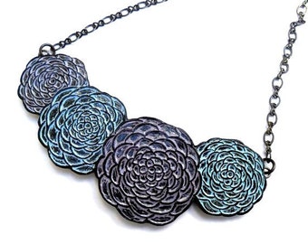 Springtime Chrysanthemum Flowers Necklace - Lavender, Blue and Periwinkle Mum Flowers - Serenity