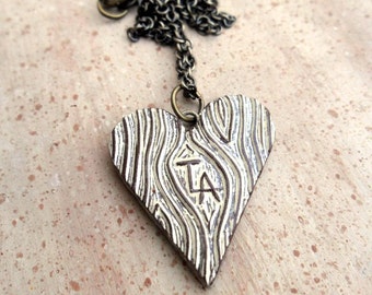 Wood Grain Faux Bois Heart Necklace - True Love Always - Valentine's Day Necklace