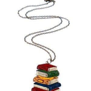 Pile of Books Necklace. Book Necklace. Bibliophile Gift. Gift for Book Lover. Gift for Book Worm. Gift for Graduate. Gift for Teacher image 3