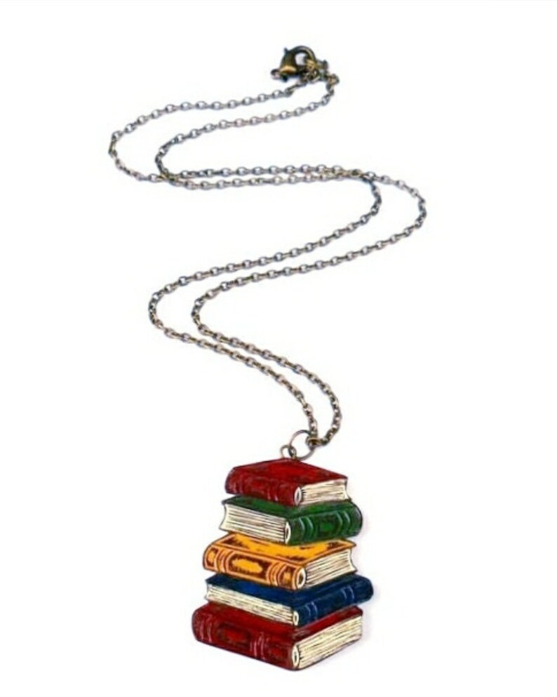 Pile of Books Necklace. Book Necklace. Bibliophile Gift. Gift for Book Lover. Gift for Book Worm. Gift for Graduate. Gift for Teacher image 3