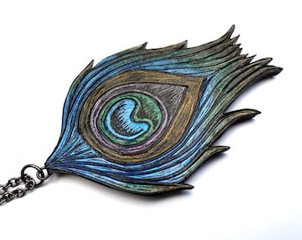 Metallic Blue, Green and Purple Peacock Feather Necklace - Strut your Stuff