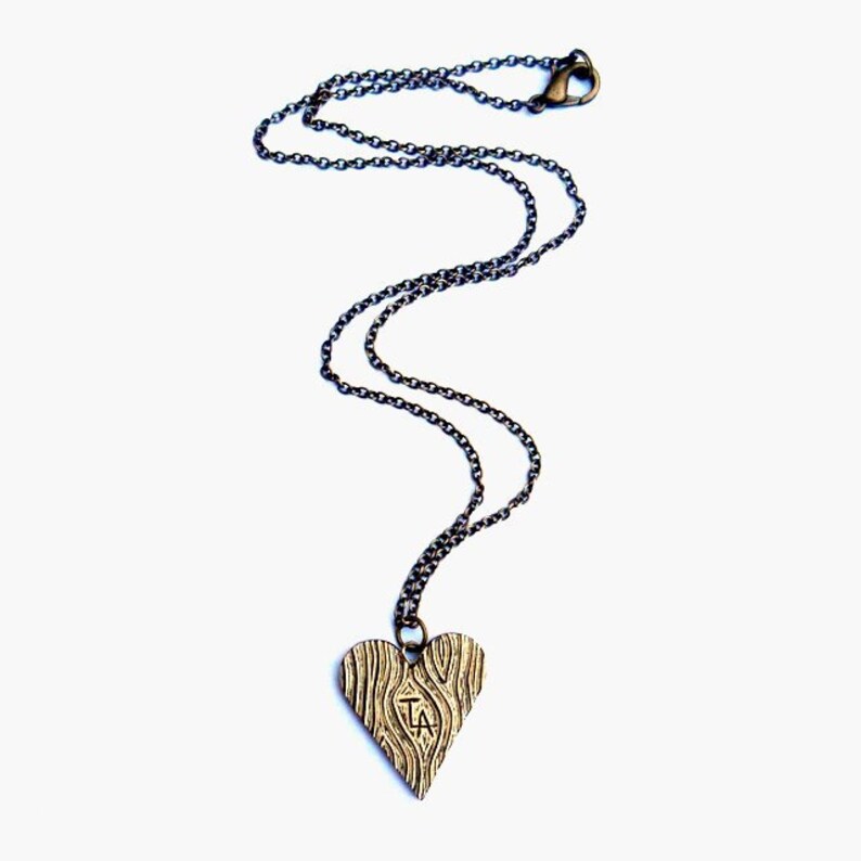 Wood Grain Faux Bois Heart Necklace True Love Always Valentine's Day Necklace image 3