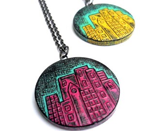 City Skyline Necklace, Cityscape Necklace, City Pendant, Urban Jewelry, Cityscape Jewelry, Gift for Daughter, Gift for Teen Girl