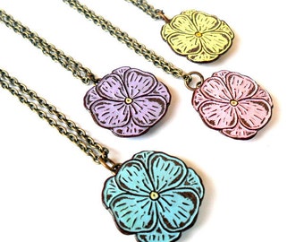 Tiny Pastel Spring Flower Necklace, Pansy Necklace, Pink, Blue, Yellow or Lavender Flower Pendants,Gift for Mom, Bridesmaid Gift, Teen Gift