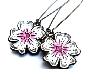 Cherry Blossom Earrings - Dangle Earrings - Pink and white Flower earrings - Spring Jewelry - Sakura Earrings