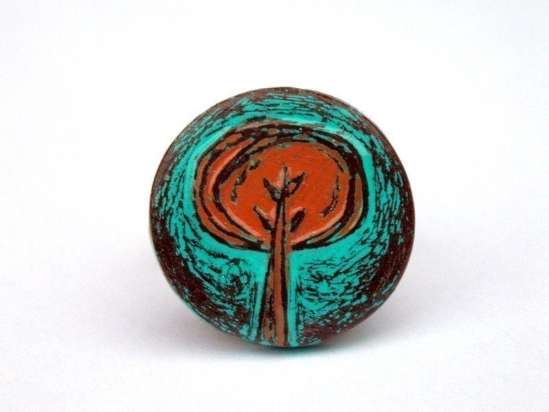 Turquoise and Rust Red Tree Ring Retro Tree Ring Tree Hugger Etsy