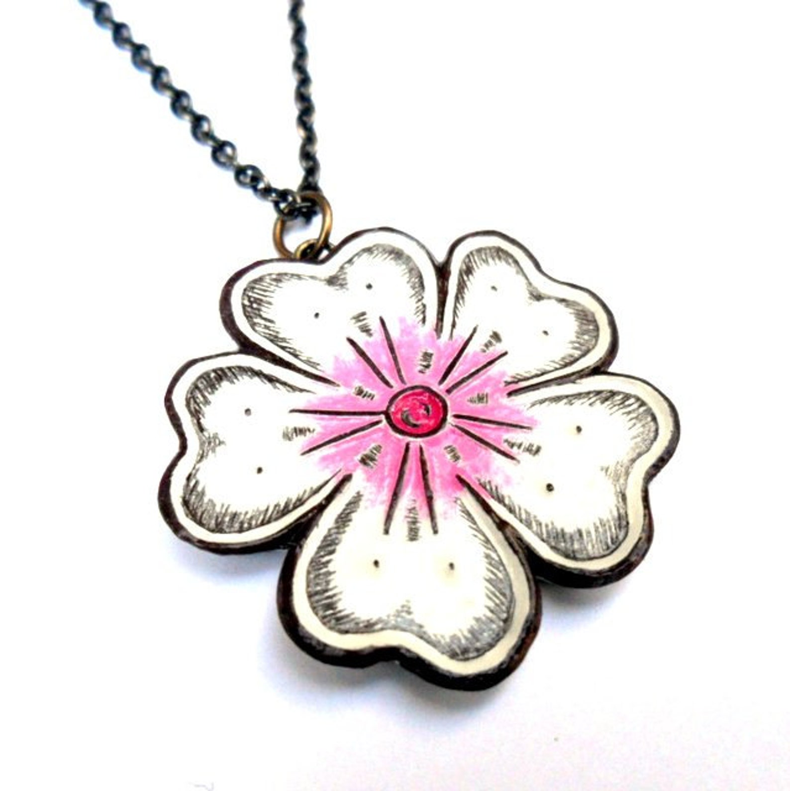 White and Pink Japanese Cherry Blossom Necklace Sakura | Etsy