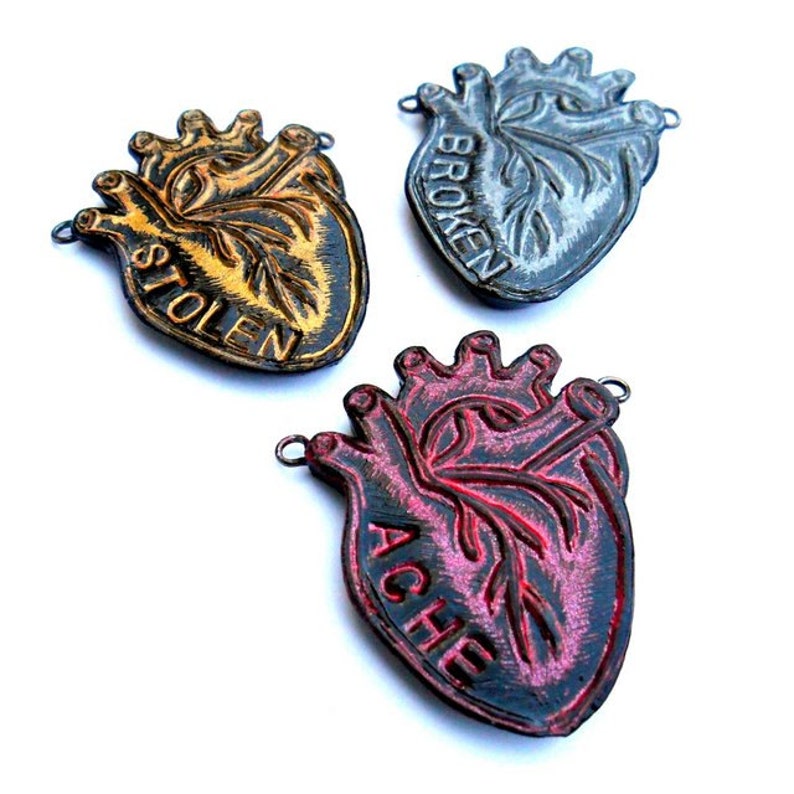 Anatomical Heart Necklace Heartache Necklace Metallic Red Etsy