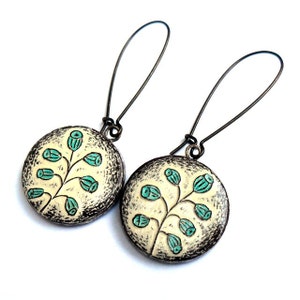 Pod Dangle Earrings, Botanical jewelry, Turquoise Pod Earrings, Wife Gift, Girlfriend Gift, Daughter Gift, Anniversary Gift, Rustic Earrings