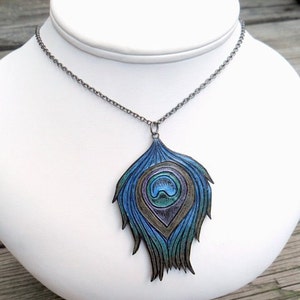 Metallic Blue, Green and Purple Peacock Feather Necklace Strut your Stuff image 4