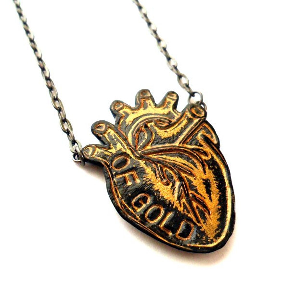 Anatomical Heart Necklace Heart of Gold Necklace Gold Heart Etsy