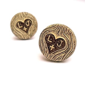 Personalized Cufflinks, Carved Initials Cufflinks, Wood Grain Cuff links, Woodland Wedding Cufflinks, Groom Gift, 5 Year  Anniversary Gift