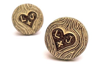 Personalized Cufflinks, Carved Initials Cufflinks, Wood Grain Cuff links, Woodland Wedding Cufflinks, Groom Gift, 5 Year  Anniversary Gift