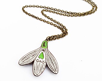 Snowdrop Necklace, Snowdrop Flower Pendant, Flower Necklace, Flower Jewelry, Spring Jewelry, Wife Gift