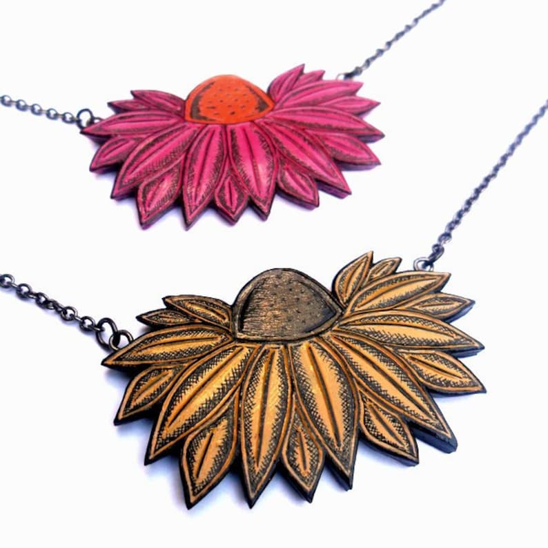 Pink Coneflower Necklace, Pink and Orange Flower Jewelry, Echinacea Flower Necklace, Garden Lover Gift, Herb Necklace, Botanical Pendant image 5